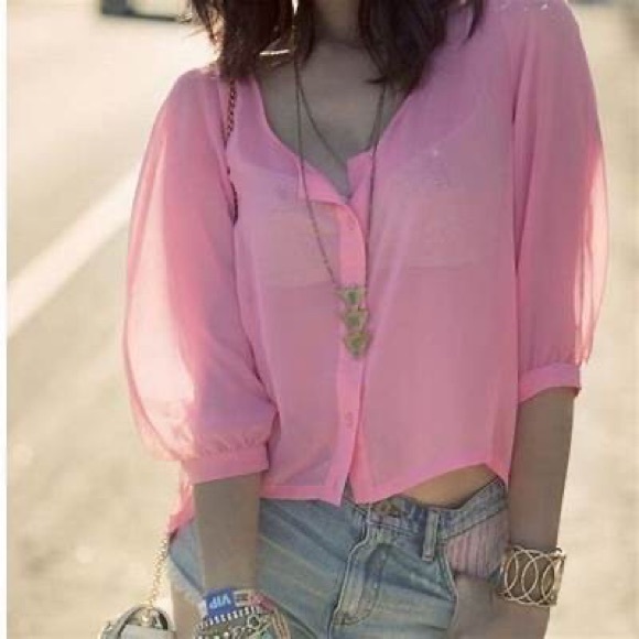 EUC SPARKLE & FADE Sheer Pink Blouse from URBAN OUTFITTERS Size Medium - Picture 1 of 5